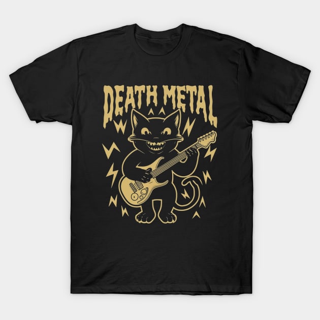 Death Metal Satanic Baphomet Cat playing guitar T-Shirt by Aldrvnd